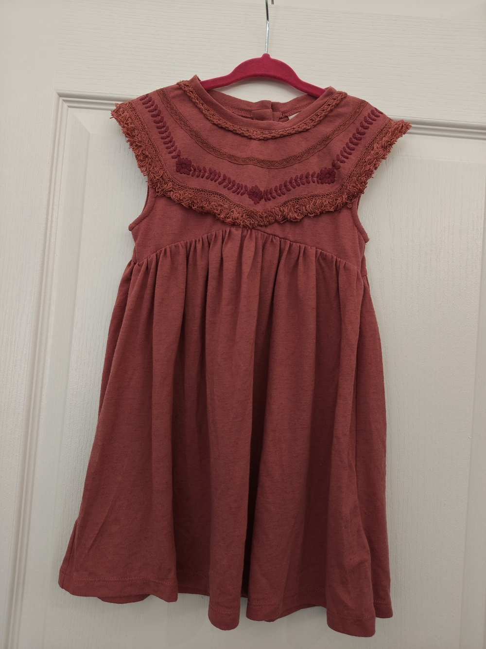 next Rust Embroidered Fringe Yoke Dress